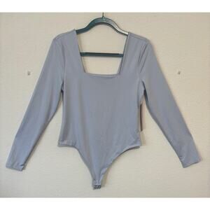 Crave Fame Bodysuit Junior's Large Arctic Ice Blue Square Neck Long Sleeve Thong